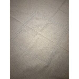 Vintage‎ Hand Embroidered Linen Heavy White Tablecloth Light Blue  49.5" X 49.5